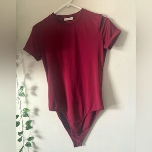 ROMWE Burgundy Short Sleeve Bodysuit